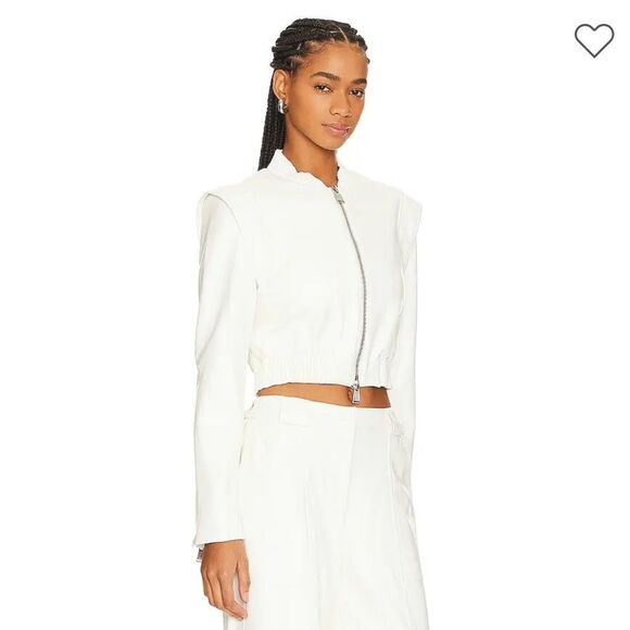 $645 Jonathan Simkhai Doreen Faux Leather Bomber Jacket Ivory NWT Revolve L - Picture 4 of 14